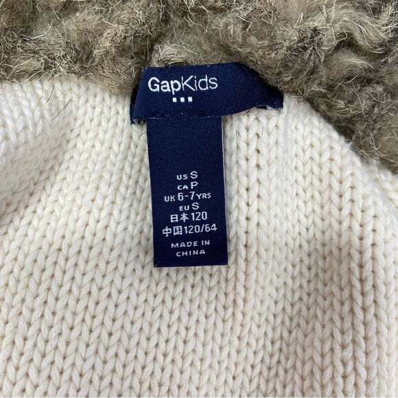 Gap Kids Belted Cardigan Sweater Girls S Cream Chunky Cable Knit Faux Fur Collar - Picture 4 of 6